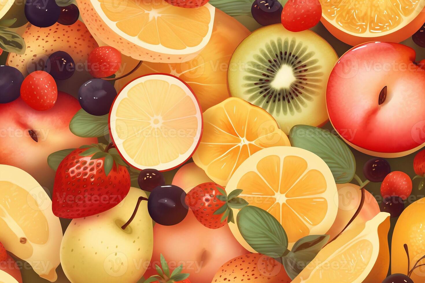 Background with cut fruits. photo
