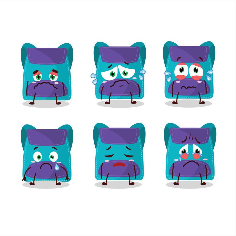 azul bolso dibujos animados personaje con triste expresión vector