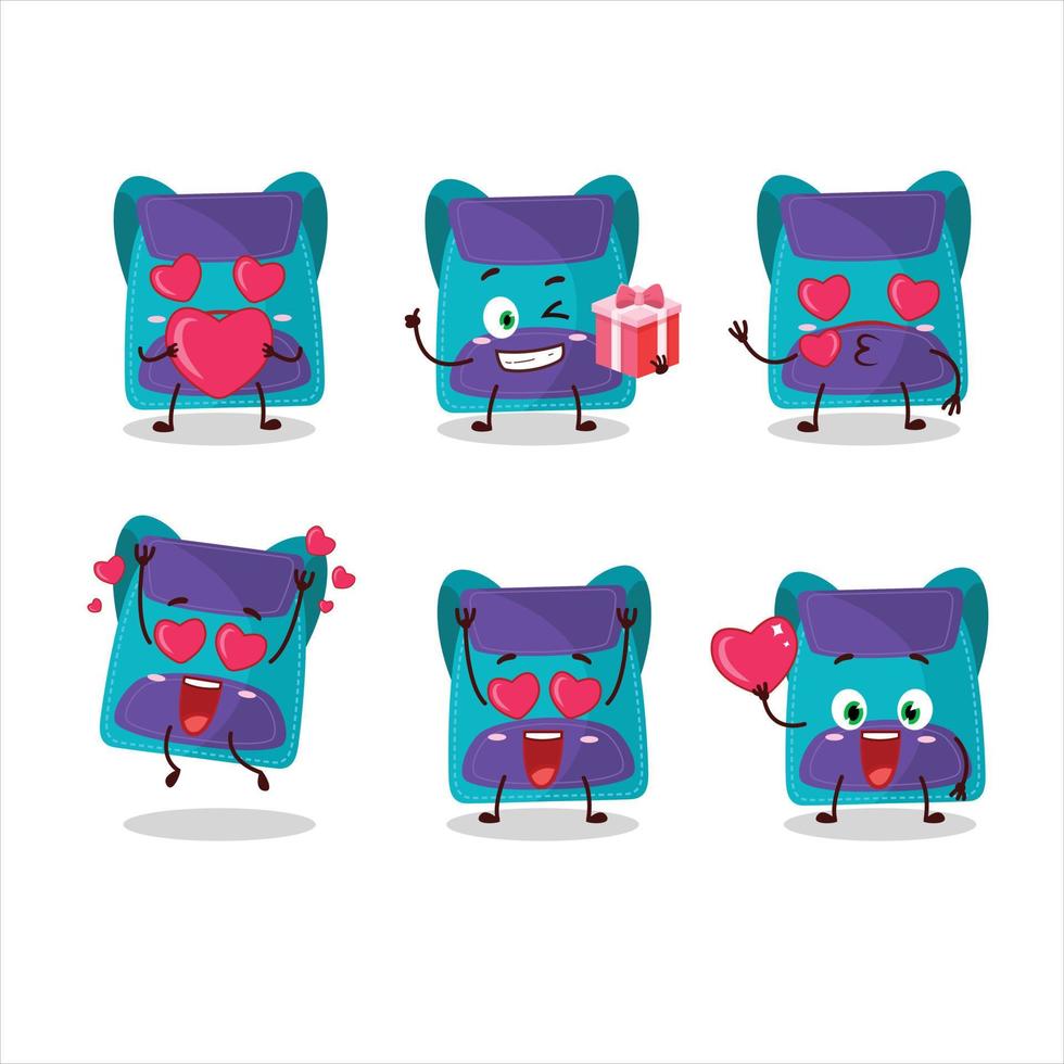 azul bolso dibujos animados personaje con amor linda emoticon vector