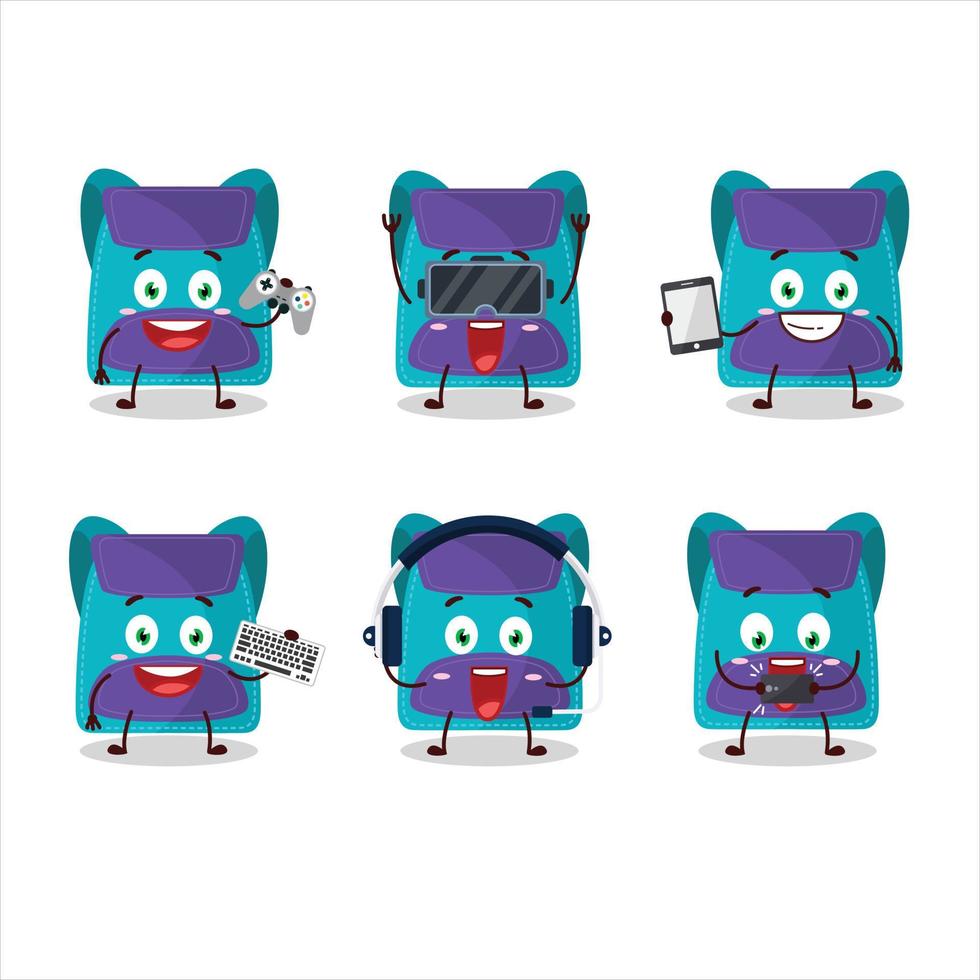 azul bolso dibujos animados personaje son jugando juegos con varios linda emoticones vector