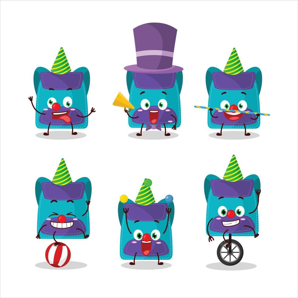 Cartoon character of blue bag with various circus shows vector