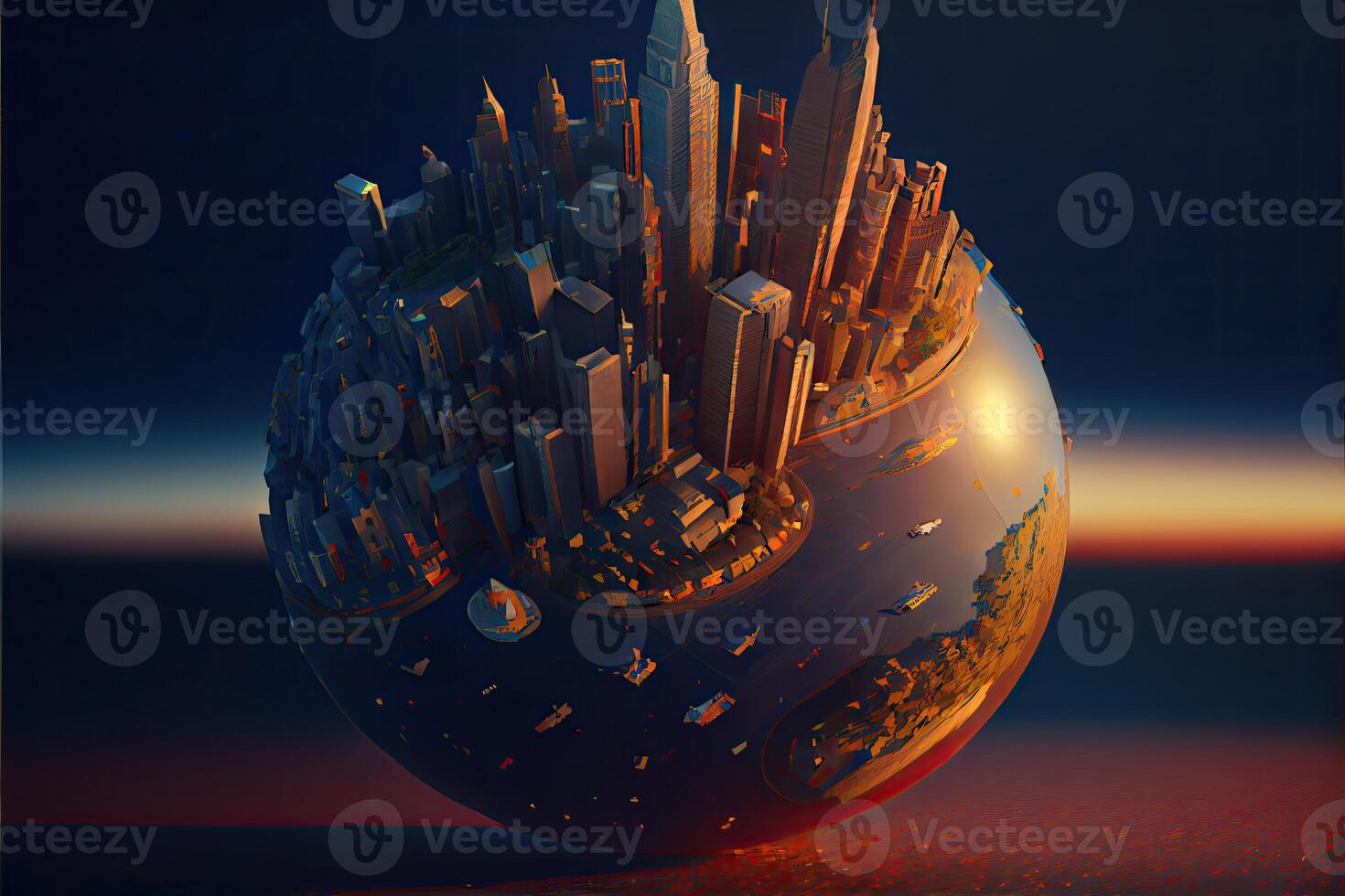 The city grows on the globe photo