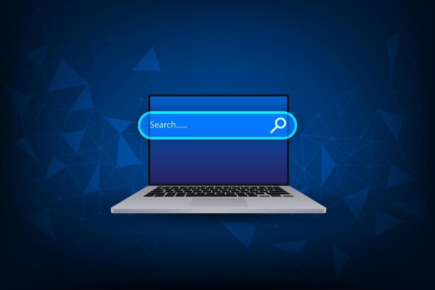 Vector laptop mockup with search concept. Technology abstract banner background