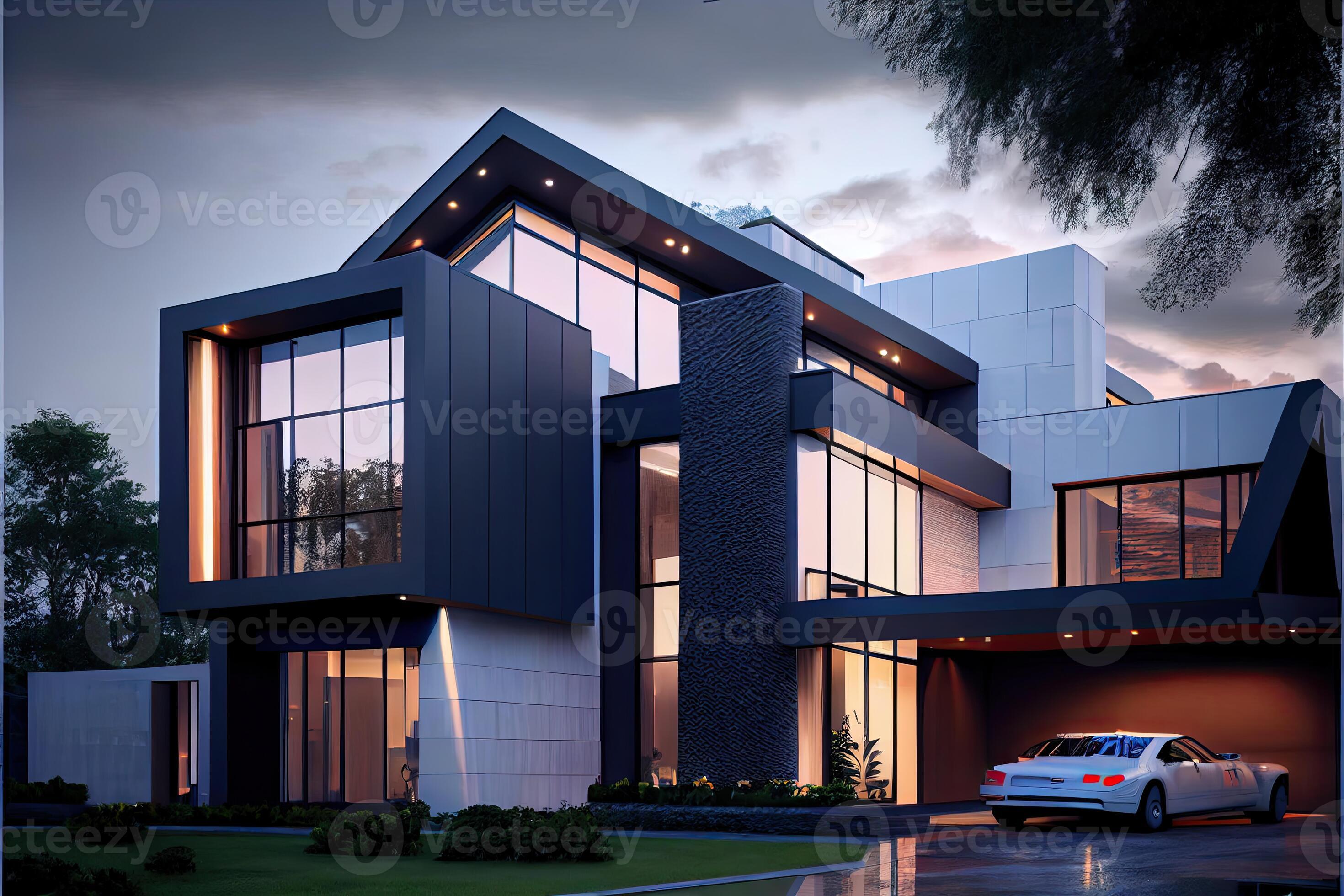 Evening view of a luxurious modern house generated ai 22720891 Stock Evening view of a luxurious modern house generated ai 22720891 Stock