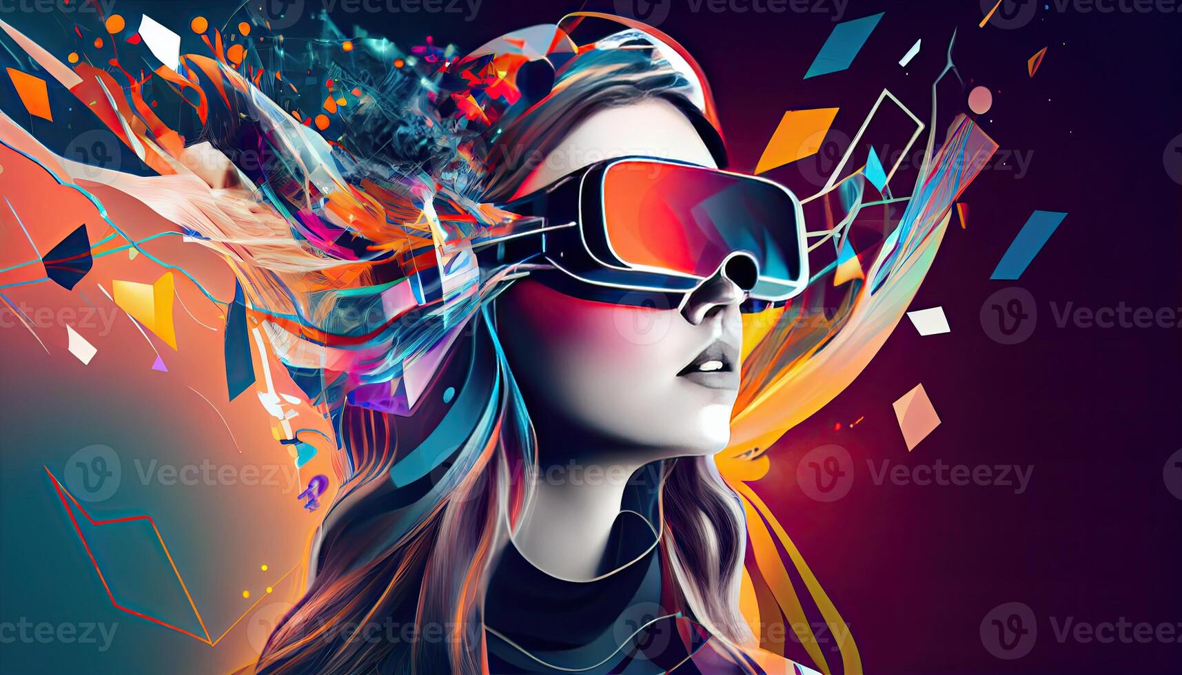 AI Metaverse concept collage design with wearing VR headset with smart glasses futuristic technology photo