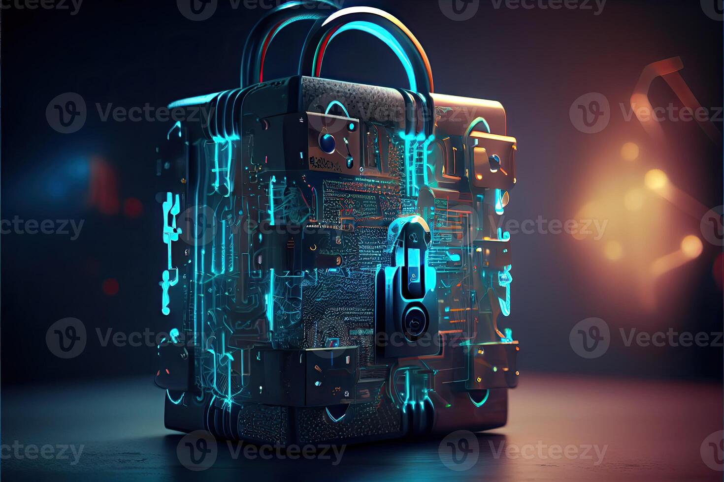 Cyber security network. digital padlock with data protection, technology networking and social network photo