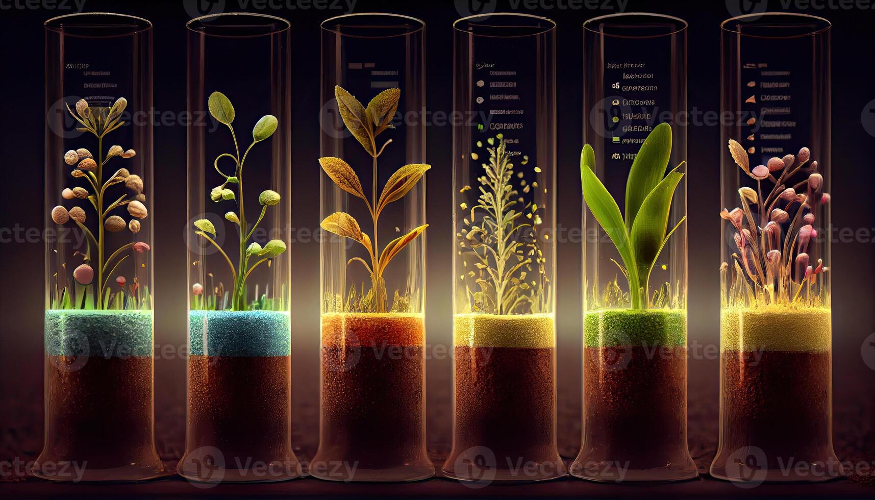 Plant seeds in test tubes for genetics research. Laboratory Analysis of Agricultural Commodities photo