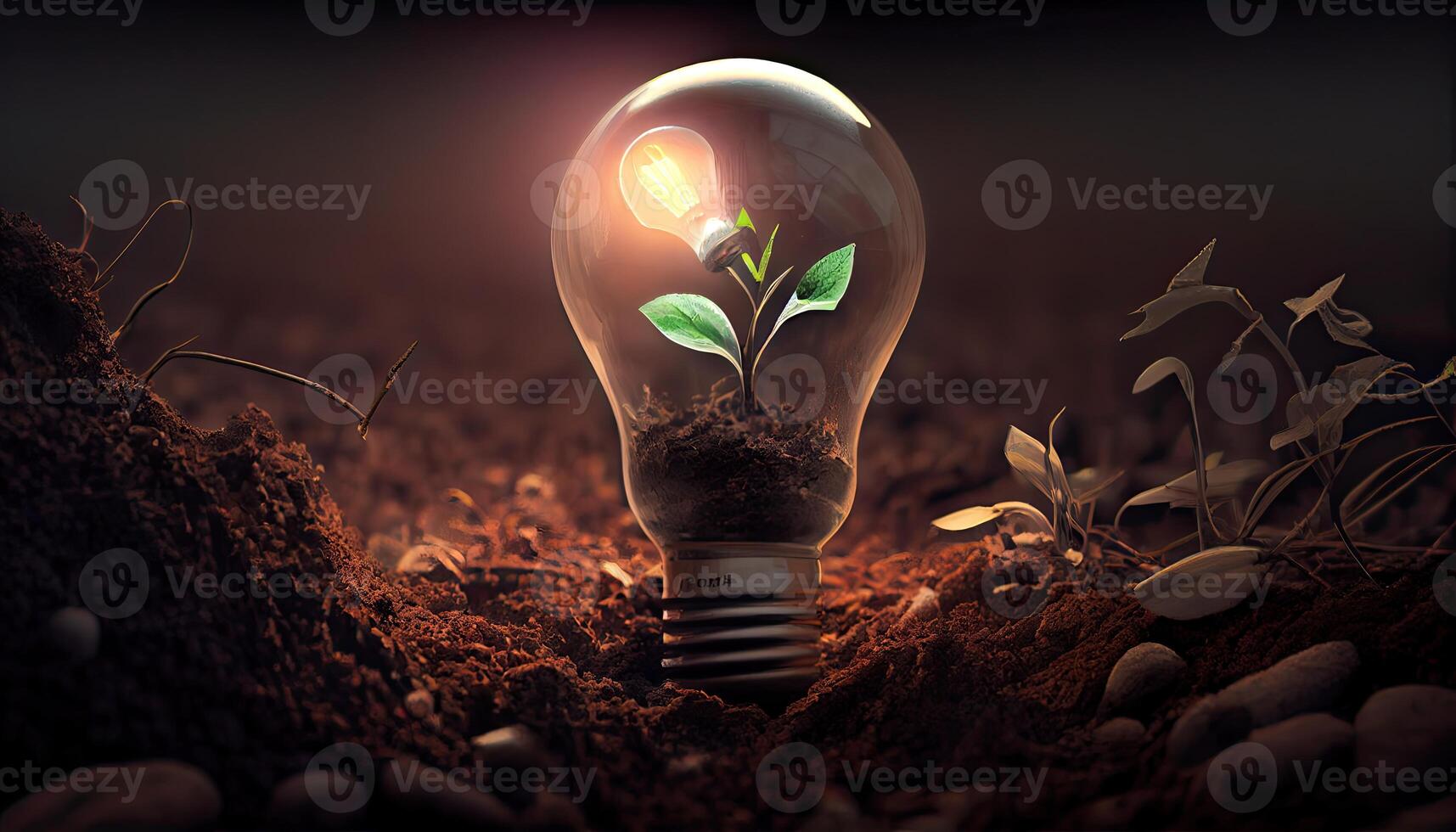 Green Energy and a Bright Future A Light Bulb in Soil photo