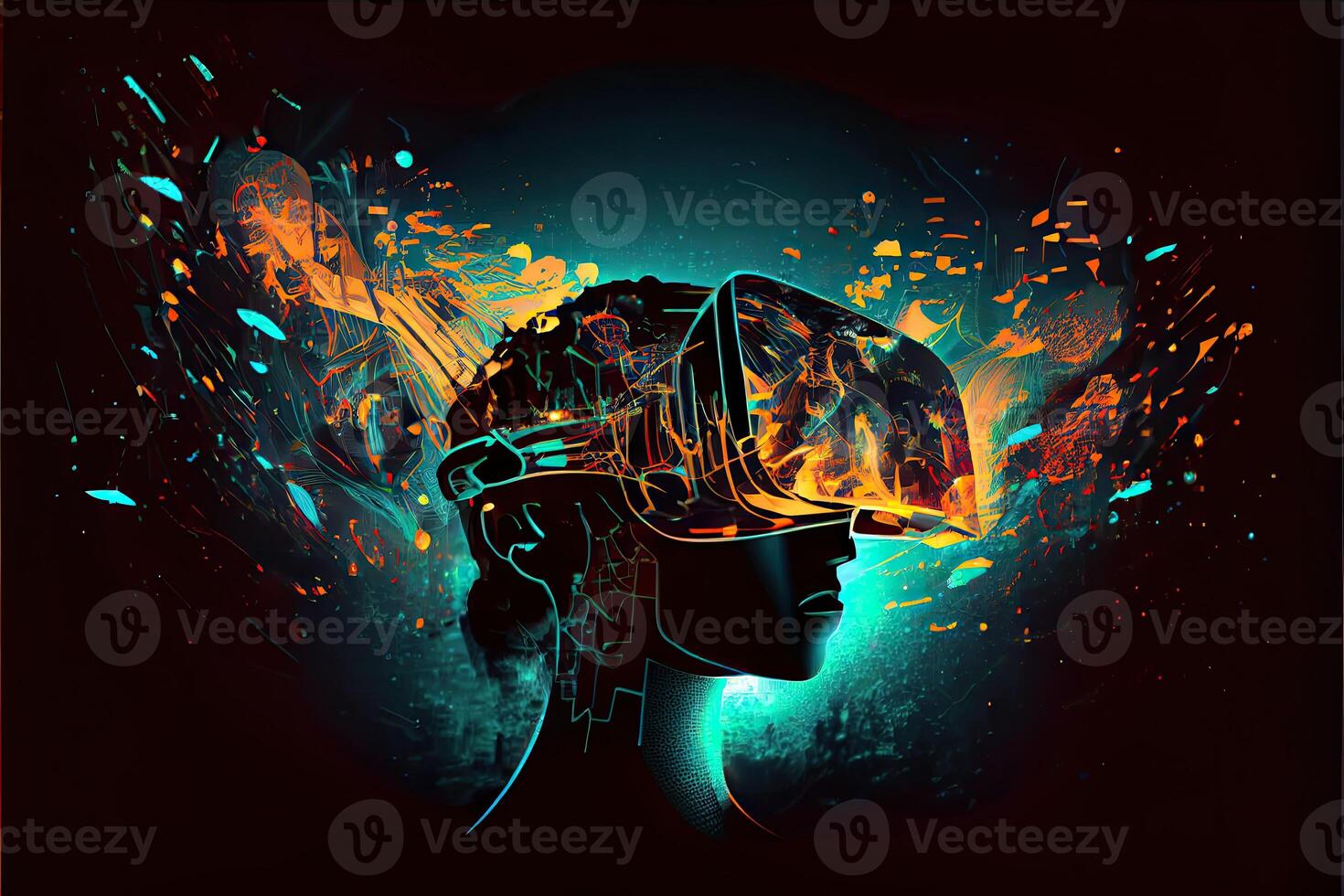 metaverso concepto y virtual mundo elementos. virtual realidad auriculares generado ai foto