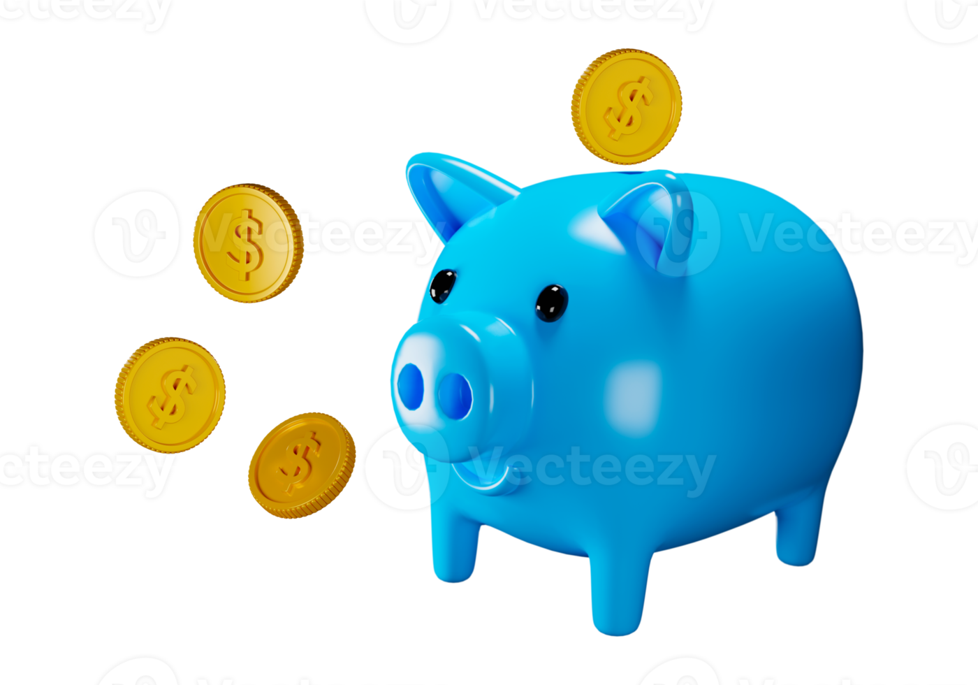 3d rendering Blue piggy bank with coins transparency illustration png