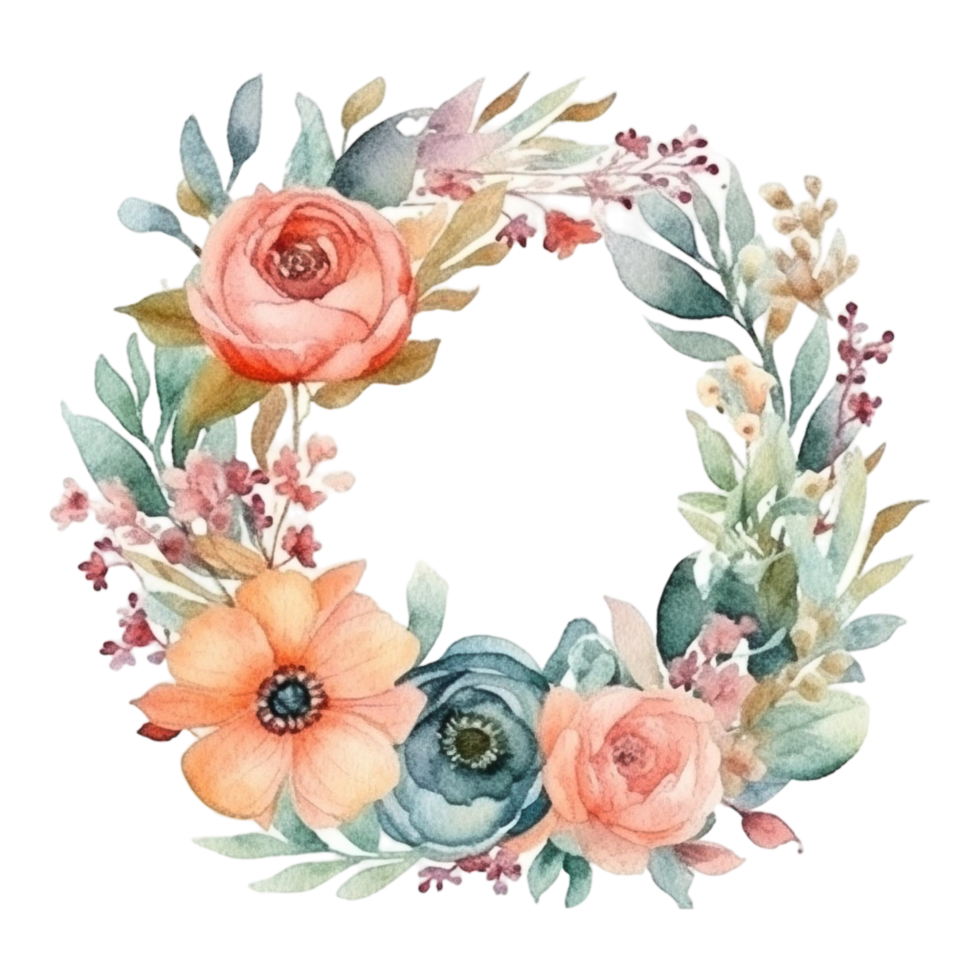 Spring flower wreath watercolor png