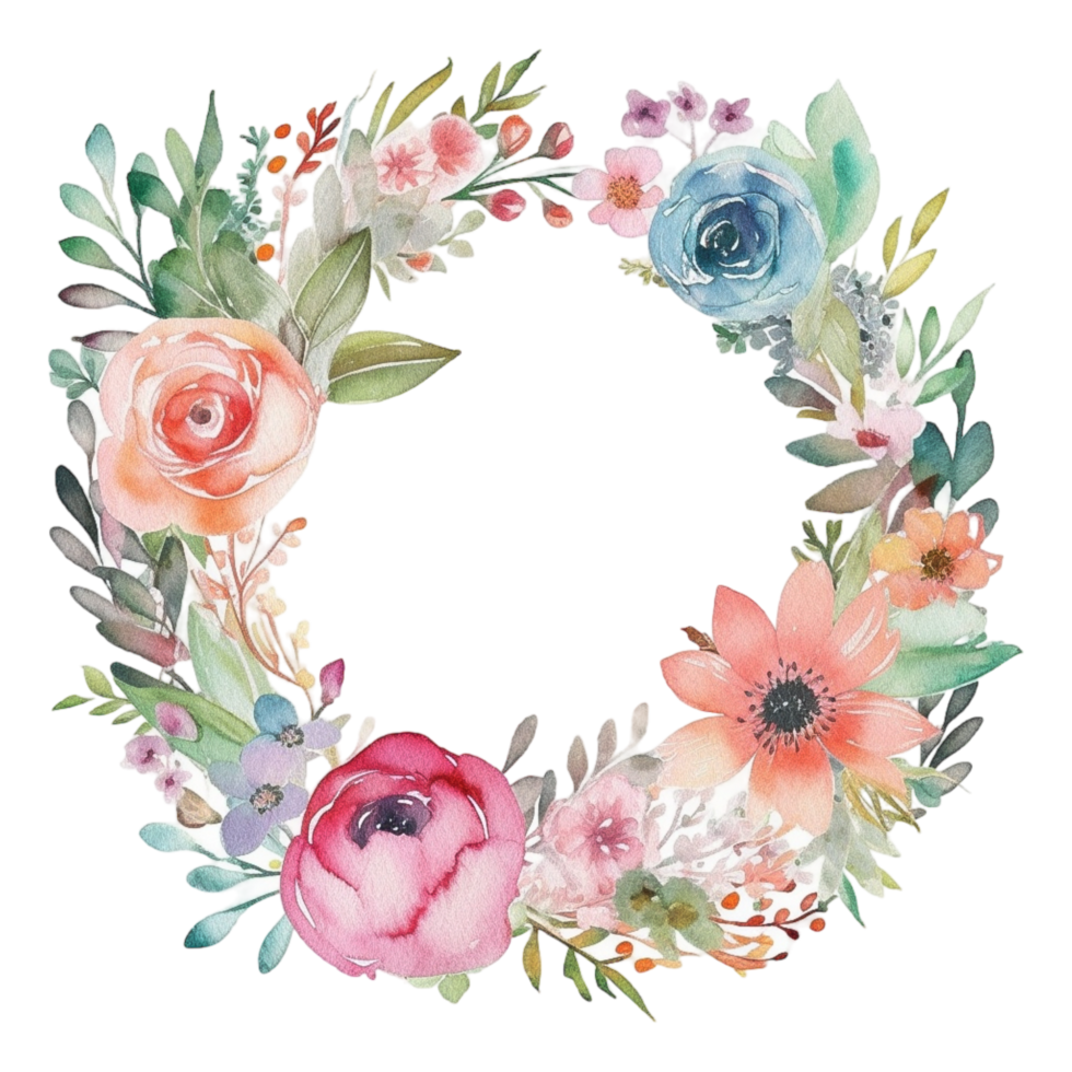 Spring flower wreath watercolor png