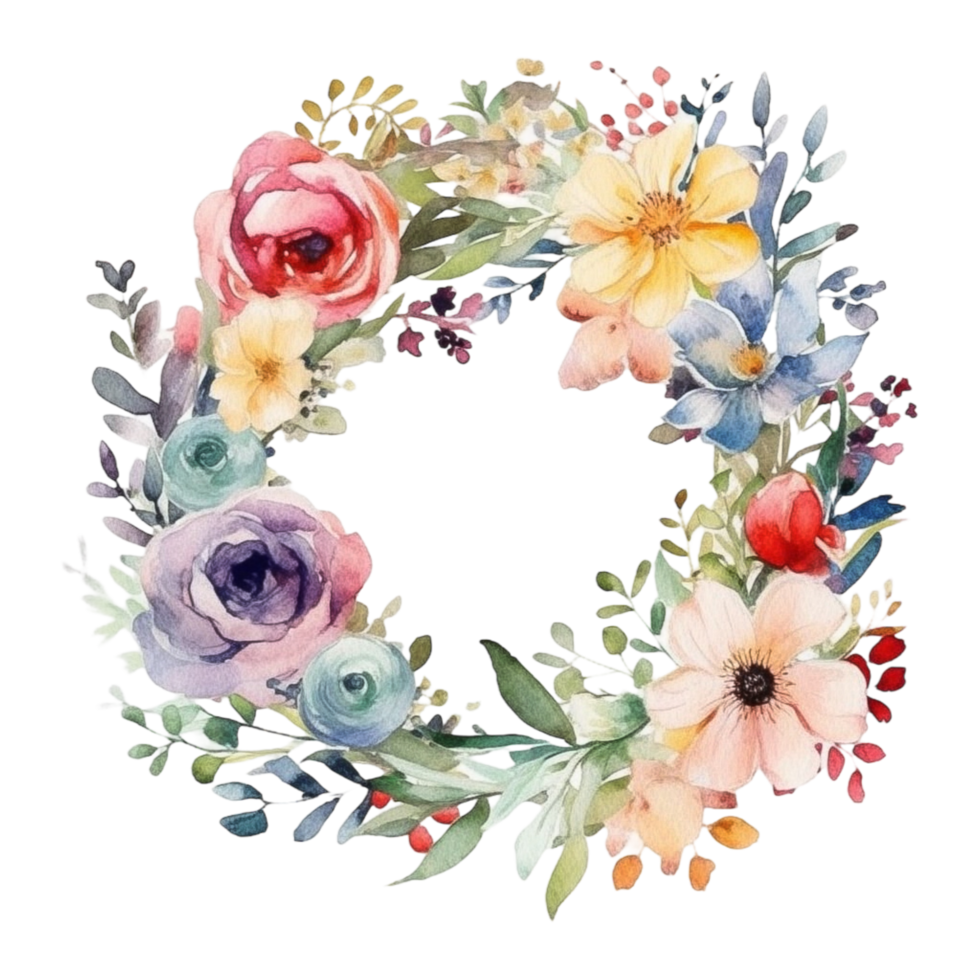 Spring flower wreath watercolor png