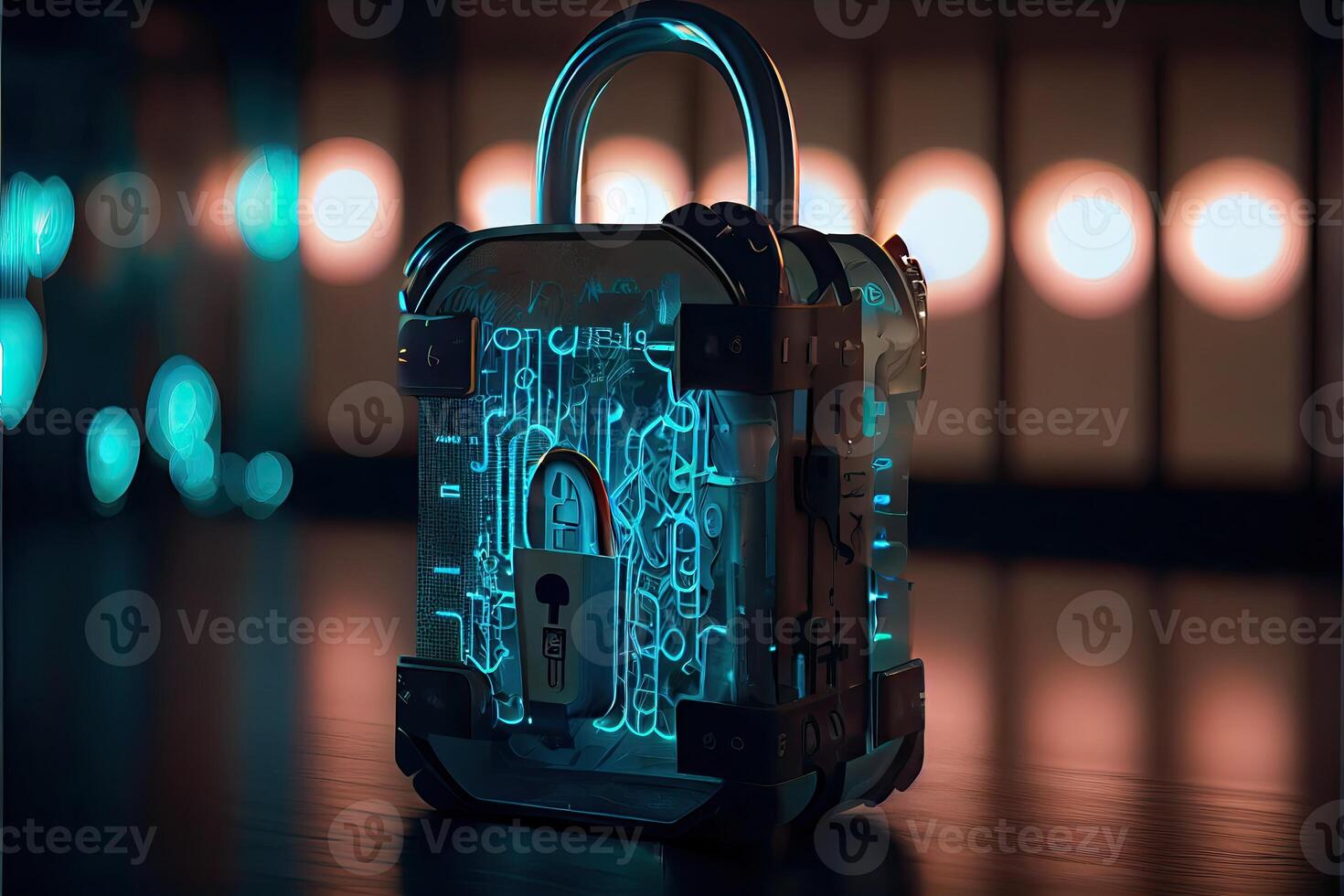 Cyber security network. digital padlock with data protection, technology networking and social network photo