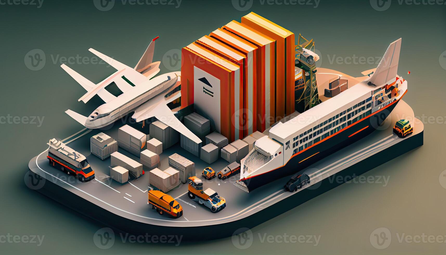 Isometric diorama of a logistic and transportation concept photo