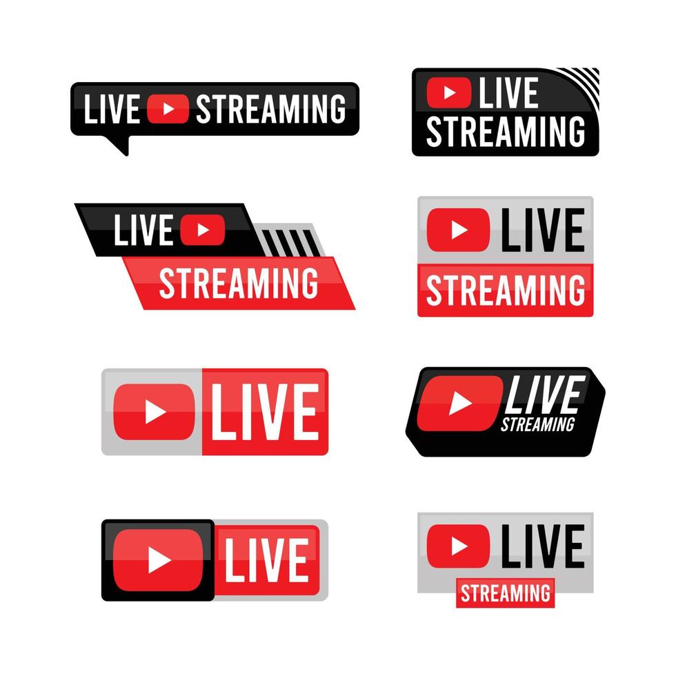 conjunto de En Vivo transmisión Insignia con Youtube logo vector