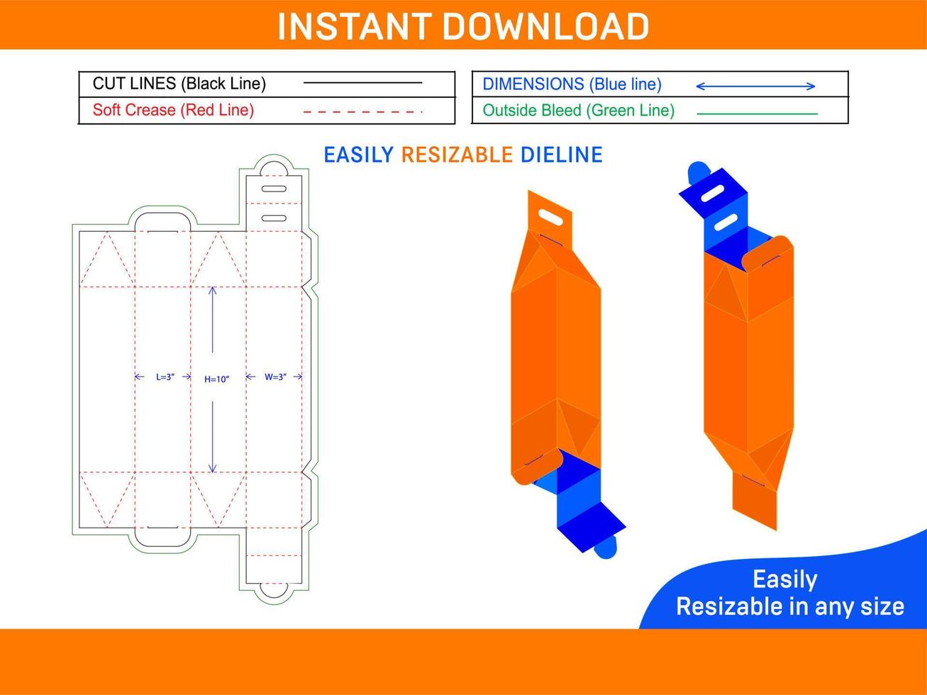Cardboard juice or milk box with hanger dieline template and 3D box design Box dieline and 3D box vector
