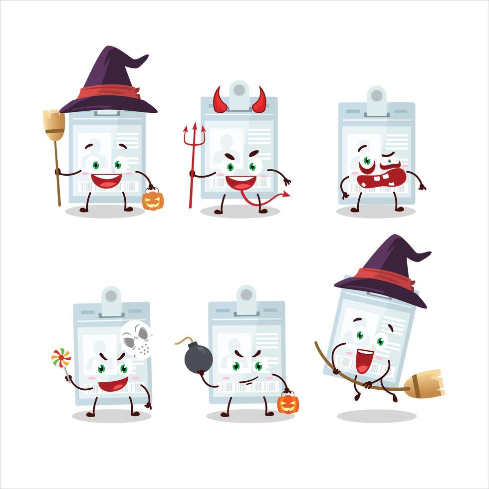 Halloween expression emoticons with cartoon character of id card vector