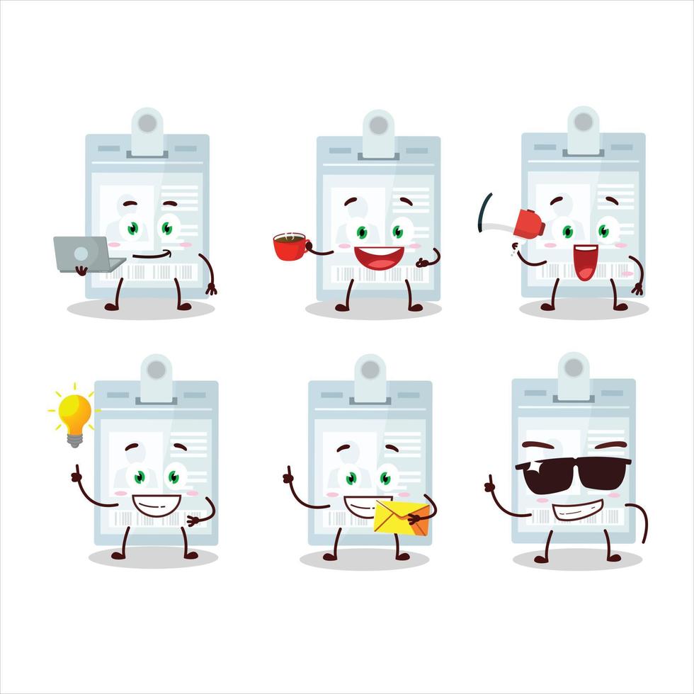 ID card cartoon character with various types of business emoticons vector