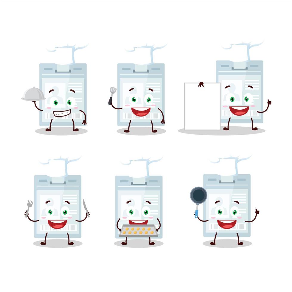 dibujos animados personaje de carné de identidad tarjeta con varios cocinero emoticones vector