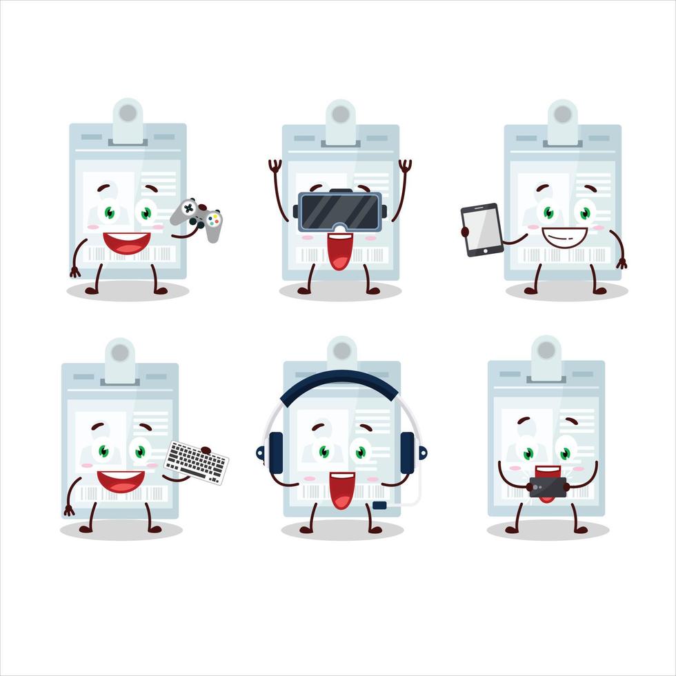 ID card cartoon character are playing games with various cute emoticons vector