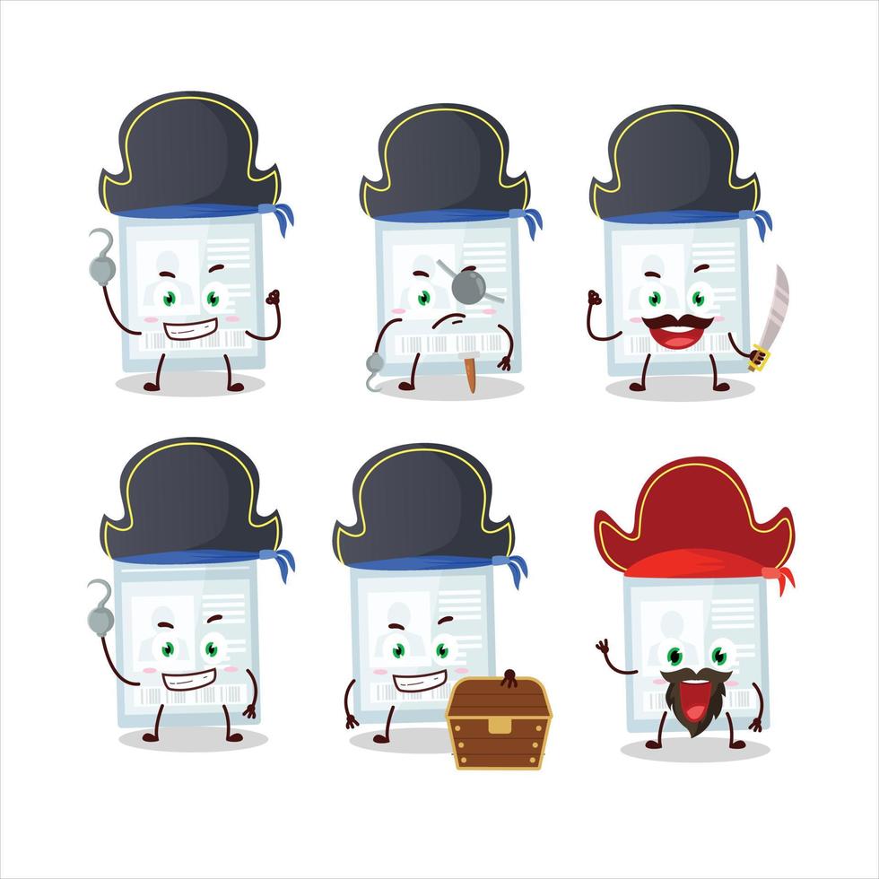 Cartoon character of id card with various pirates emoticons vector