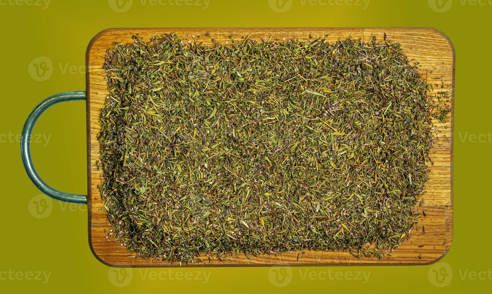 Thyme dry herb texture background. Latin name Thymus vulgaris L. Medicinal herbs. The concept of traditional medicine. photo