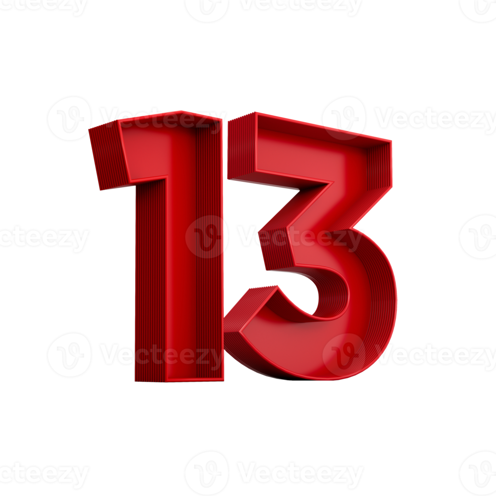 3d illustration of red number 13 or Thirteen inner shadow png