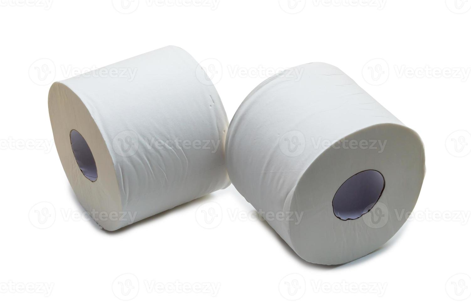 two rolls of white tissue paper or napkin for use in toilet or restroom isolated on white background with clipping path photo