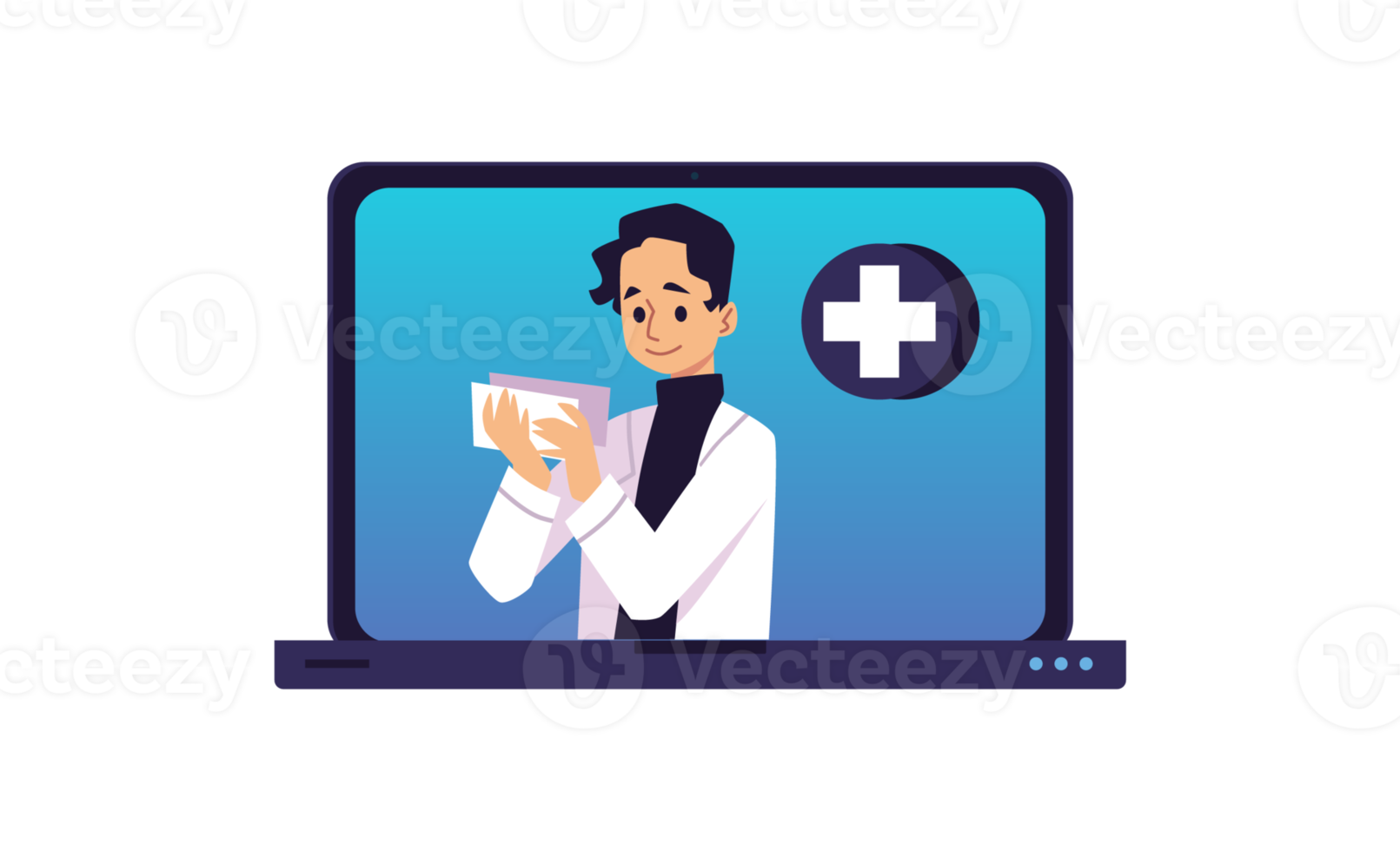 Pharmacist or doctor reads prescription in online pharmacy, flat illustration isolated png