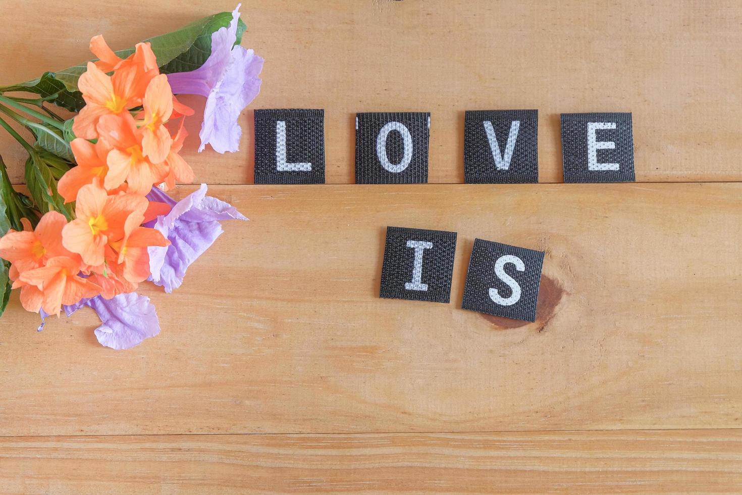 Text word Love is on wood table , love concept. photo