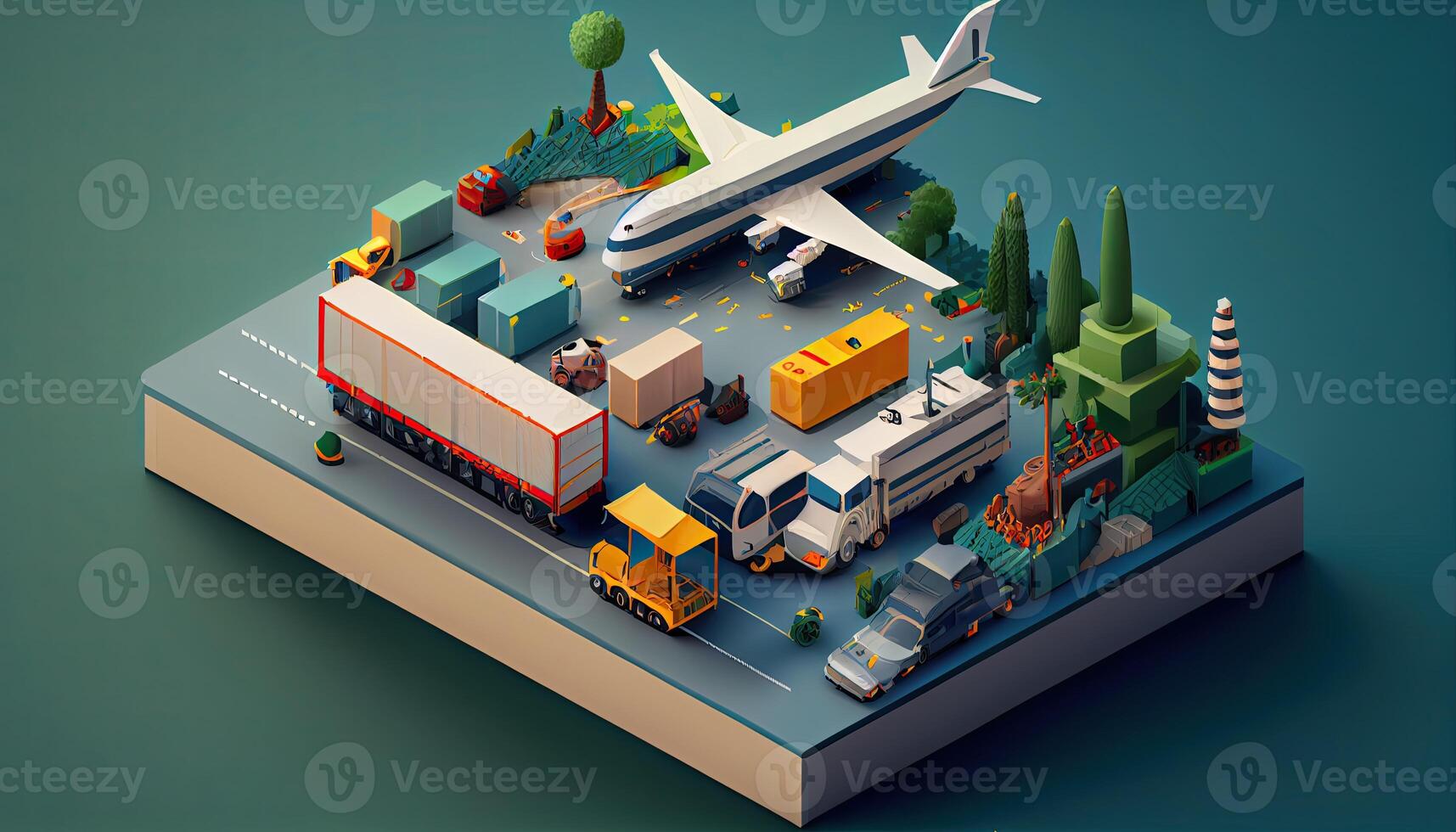 Isometric diorama of a logistic and transportation concept photo