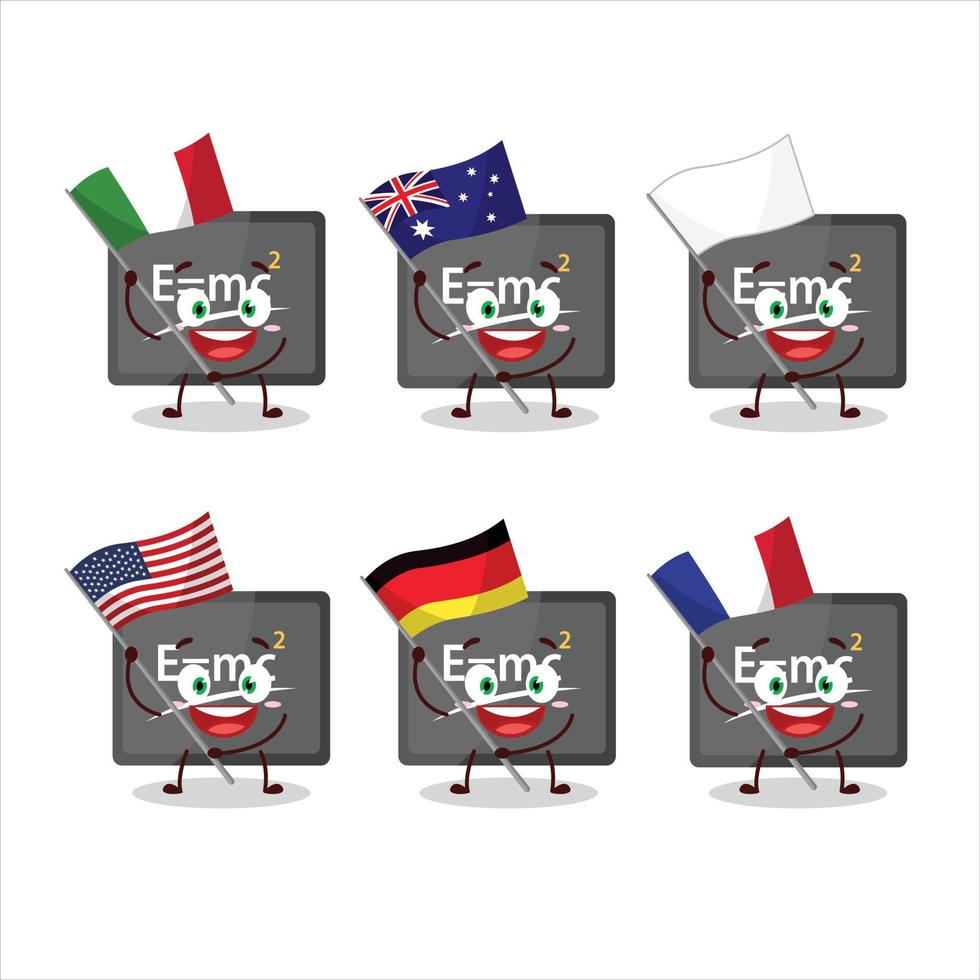 Physic board cartoon character bring the flags of various countries vector