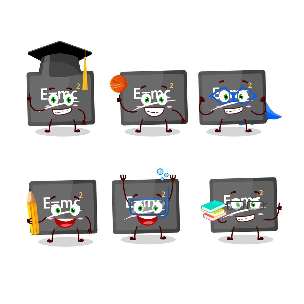 School student of physic board cartoon character with various expressions vector