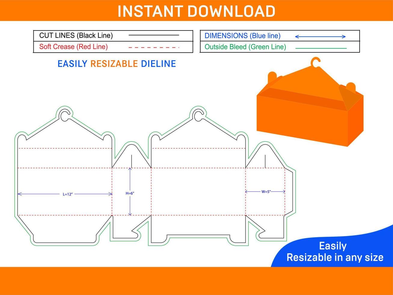 Hanger and cloths packaging box die cut template and 3D vector file Box dieline and 3D box