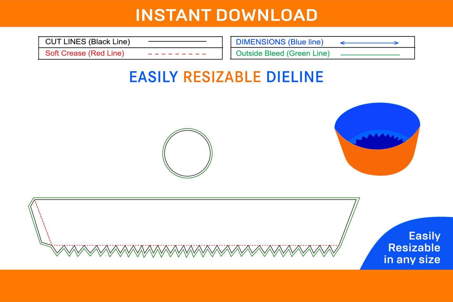 Circle box dieline template and 3D box design Box dieline and 3D box vector