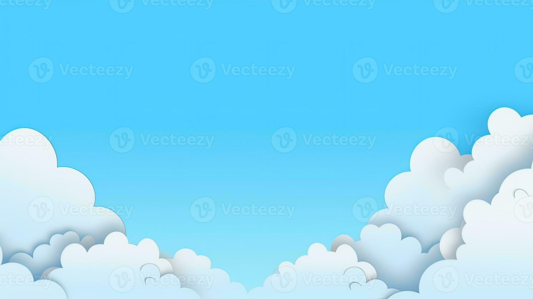 Paper clouds on blue sky background. 3D illustration with copy space photo