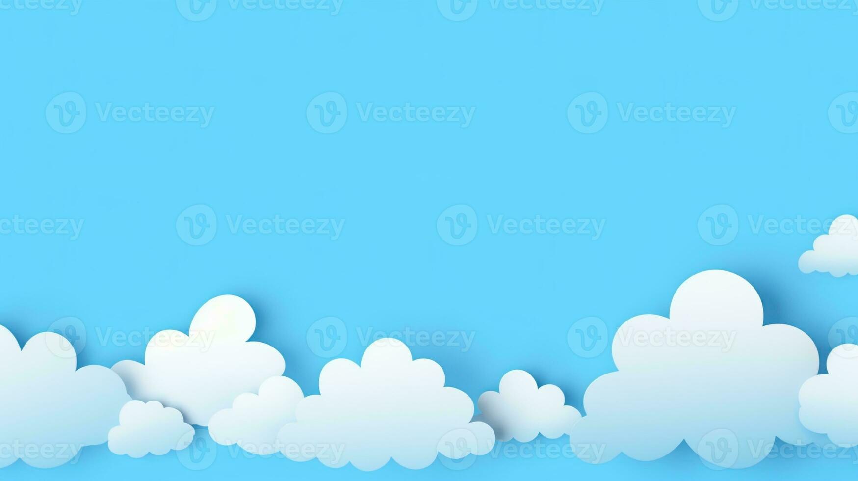 Paper clouds on blue sky background. 3D illustration with copy space photo