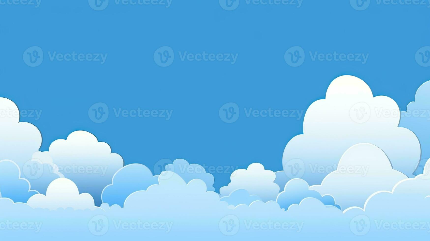 Paper clouds on blue sky background. 3D illustration with copy space photo