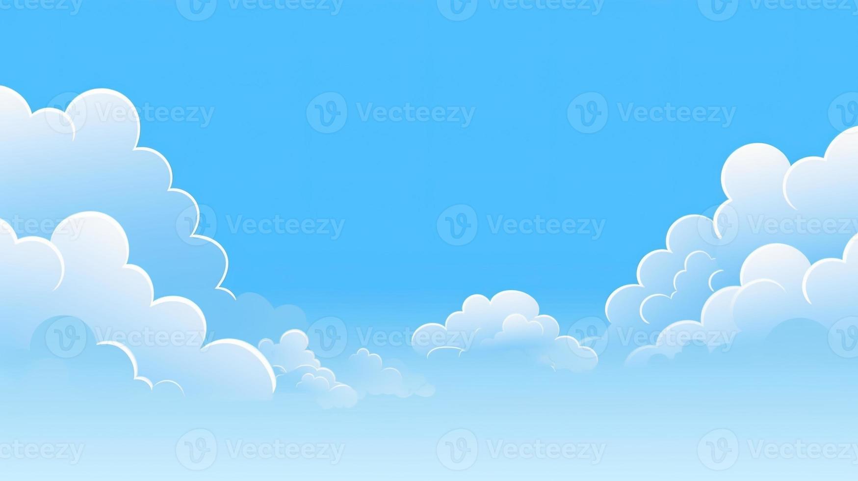 Paper clouds on blue sky background. 3D illustration with copy space photo