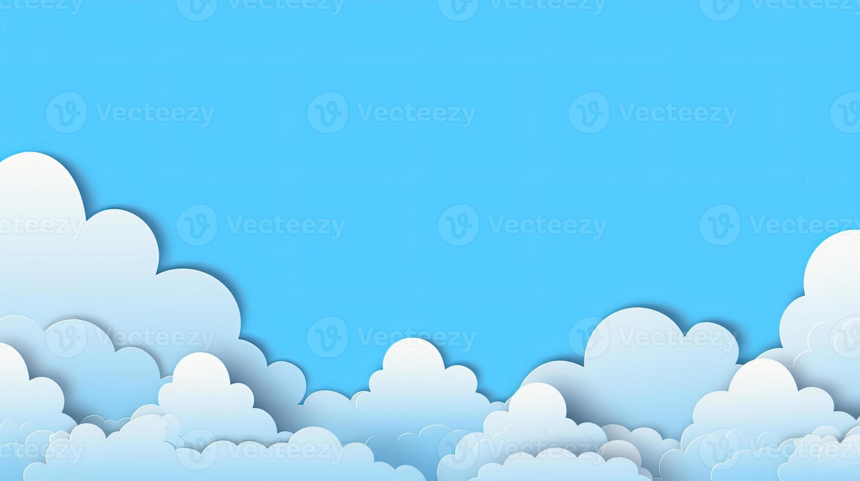 Paper clouds on blue sky background. 3D illustration with copy space photo