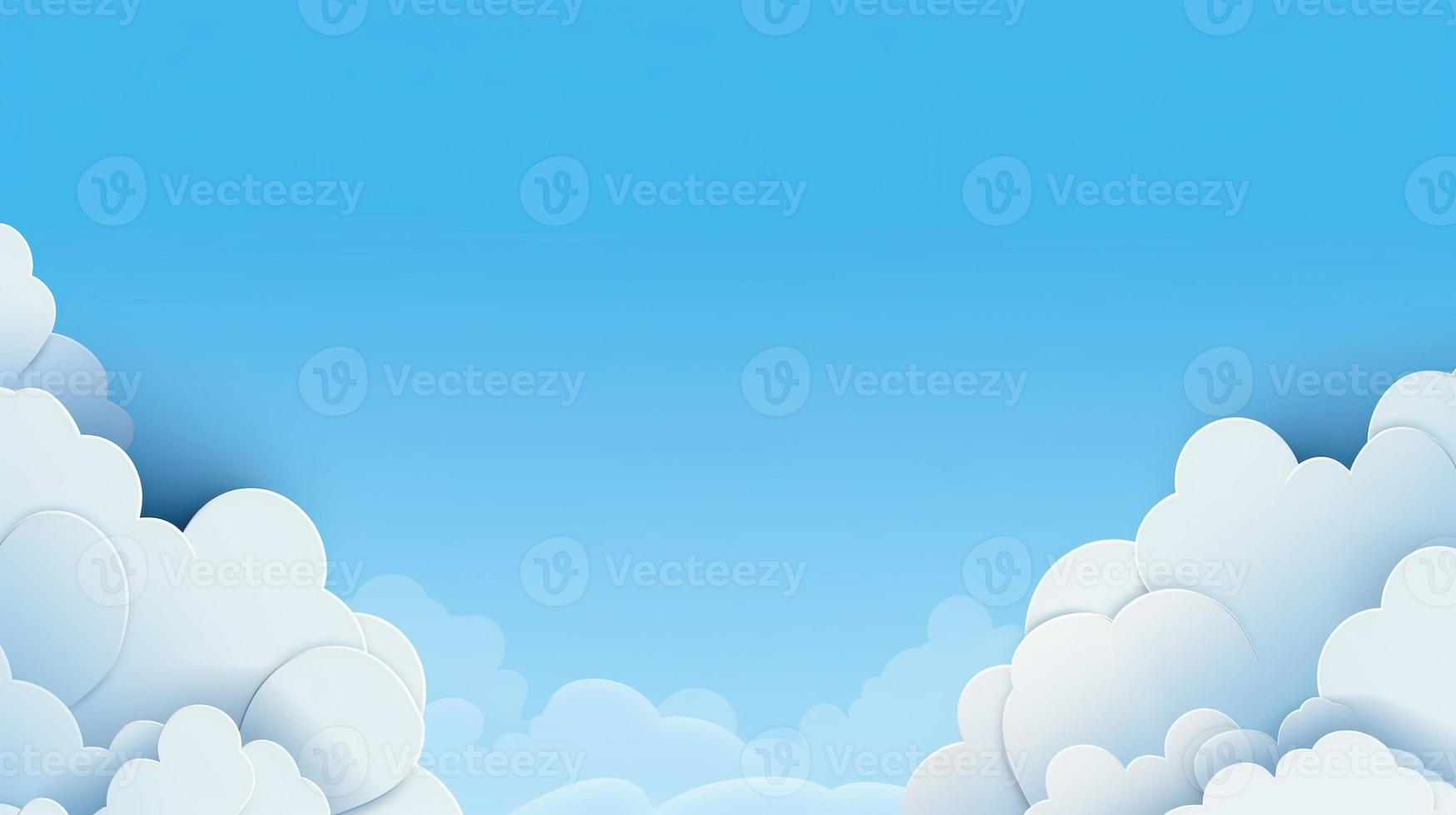 Paper clouds on blue sky background. 3D illustration with copy space photo