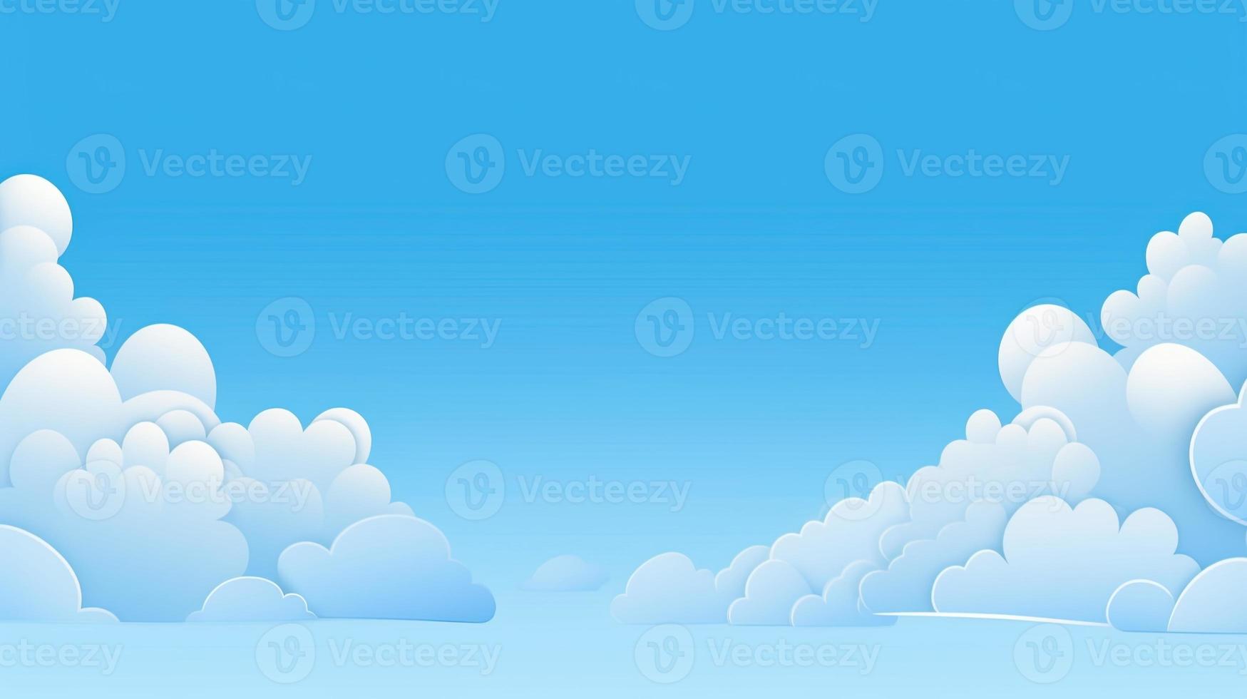 Paper clouds on blue sky background. 3D illustration with copy space photo