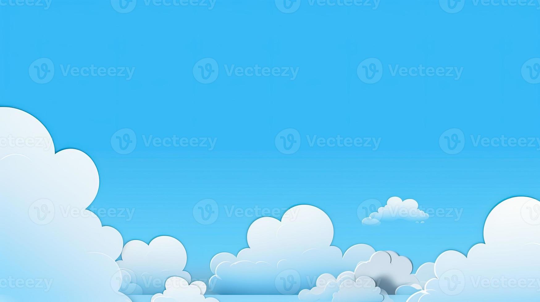 Paper clouds on blue sky background. 3D illustration with copy space photo