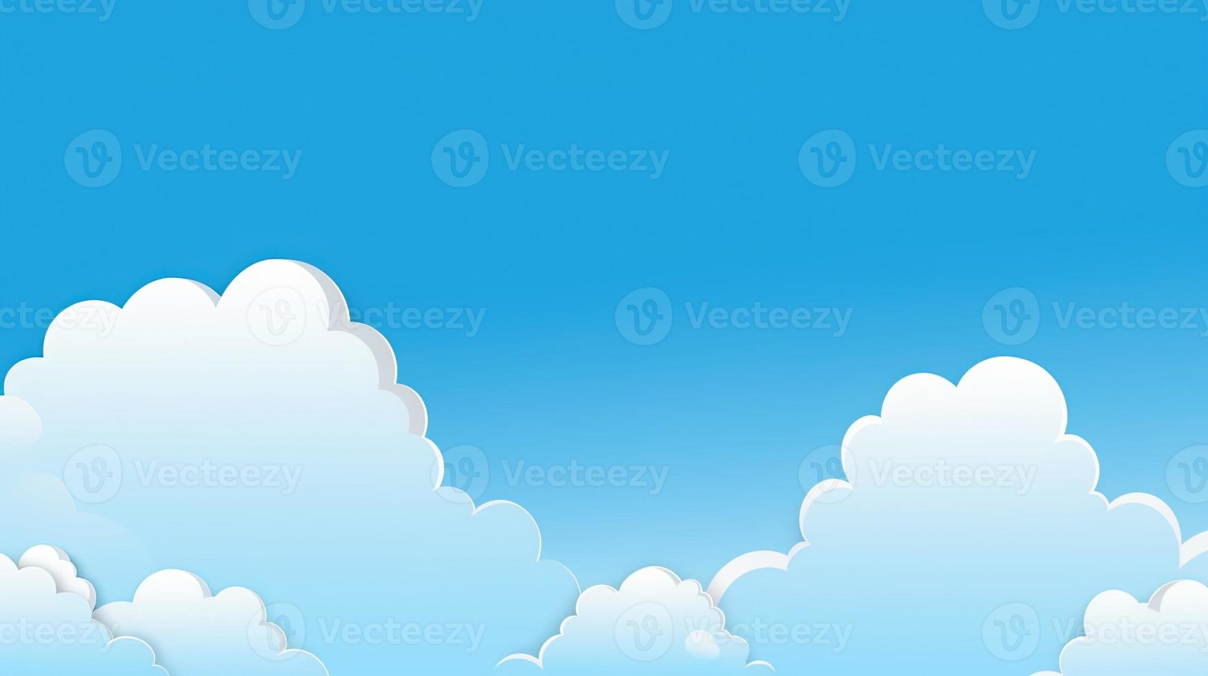 Paper clouds on blue sky background. 3D illustration with copy space photo