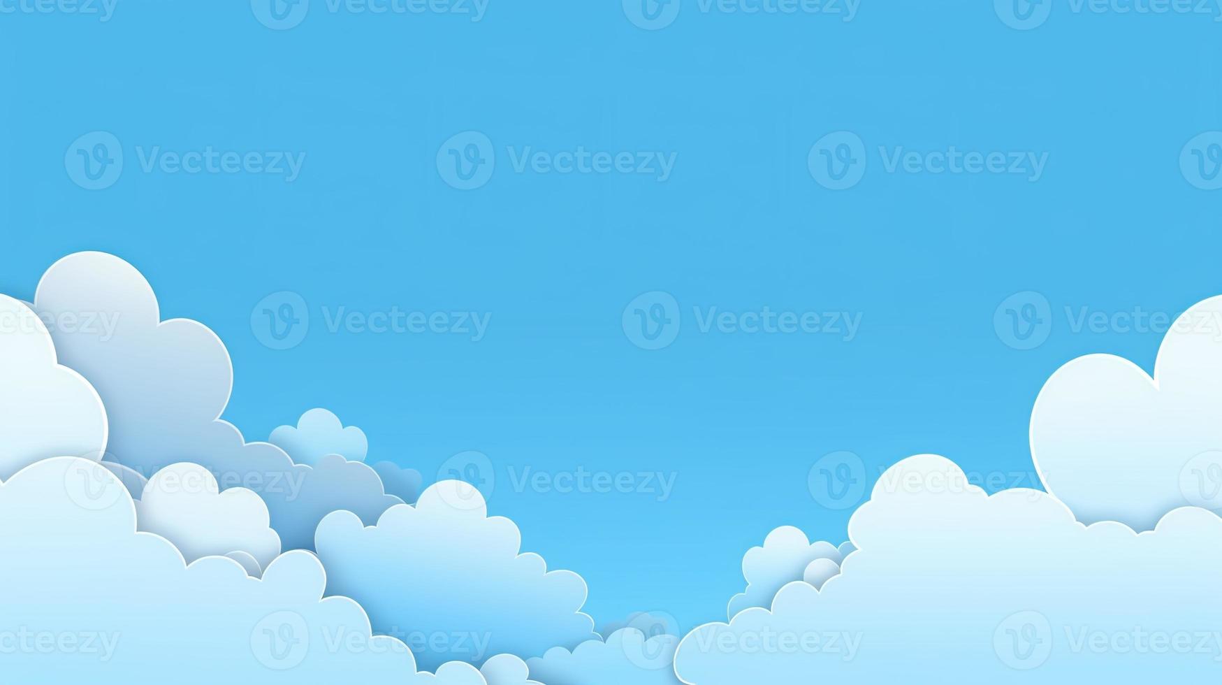 Paper clouds on blue sky background. 3D illustration with copy space photo