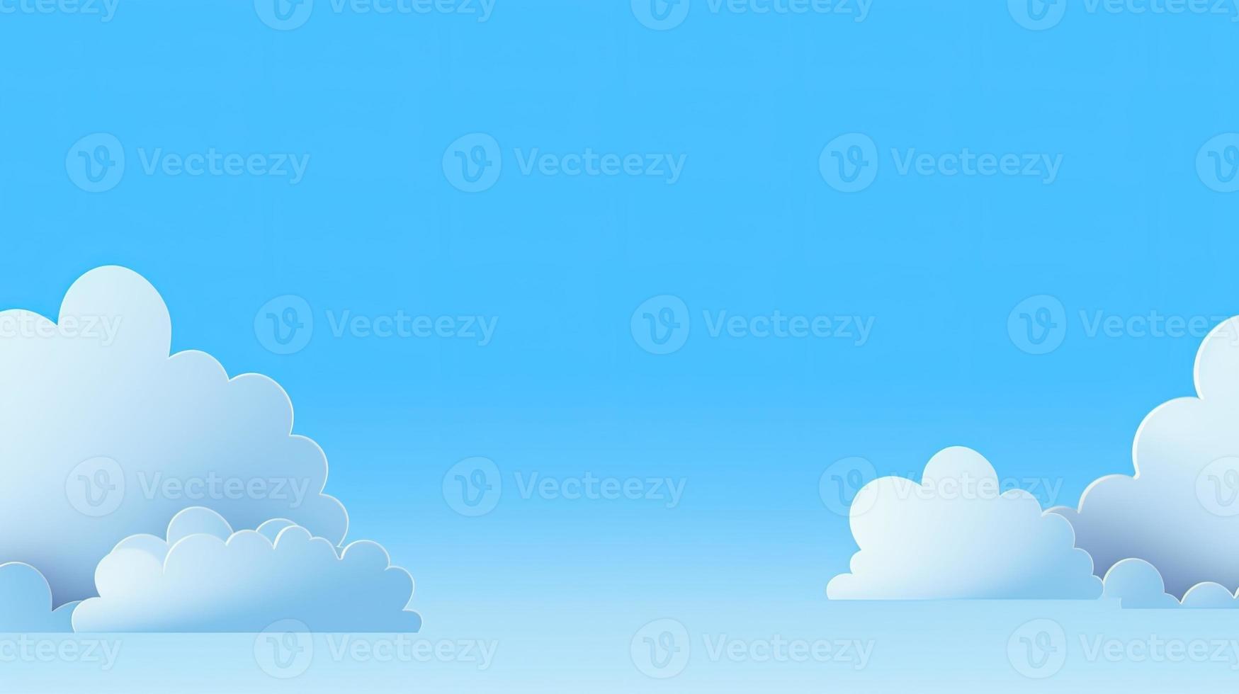 Paper clouds on blue sky background. 3D illustration with copy space photo