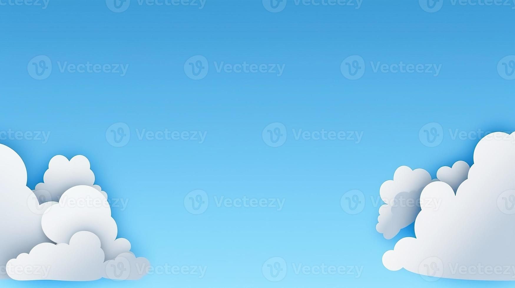 Paper clouds on blue sky background. 3D illustration with copy space photo