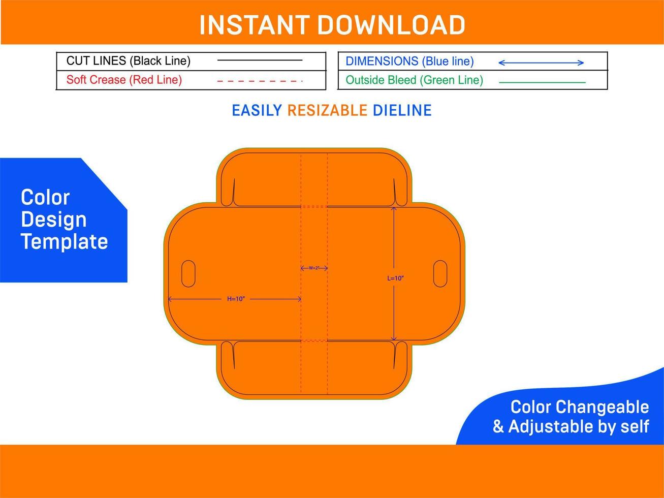 Round hand shopping bag dieline template and 3D vector file Color Design Template