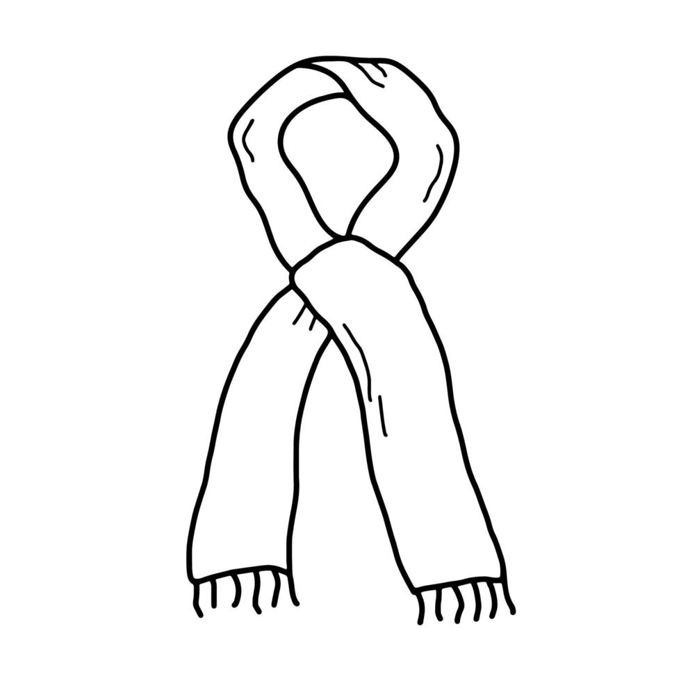 Tied Scarf, winter clothing. Doodle vector illustration